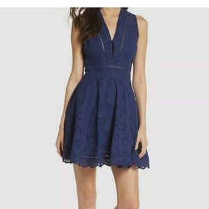BB Dakota Navy Fit and Flare Eyelet Summer Dress 4